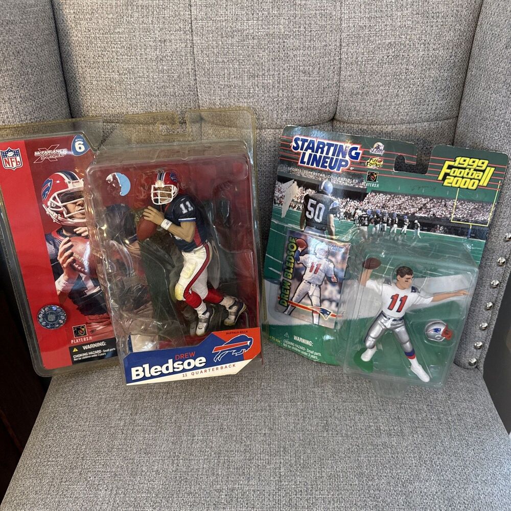 Drew Bledsoe Figures (2) McFarland Hasbro Toys 1999 2003 NFL Football Patriots